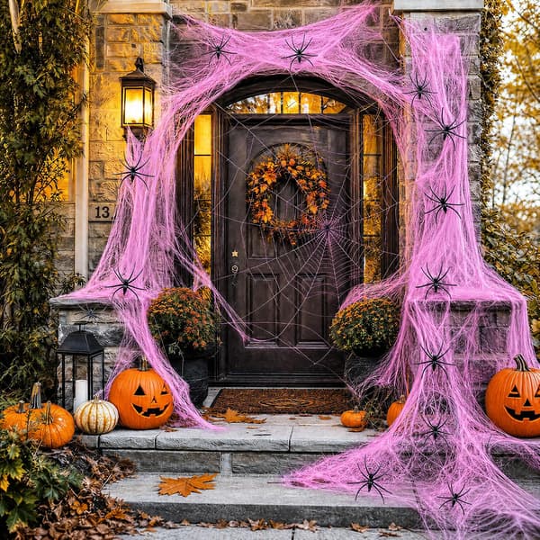 400 g Spindelvæv Halloween-pynt med 60 edderkopper, Halloween-pynt til udendørs brug