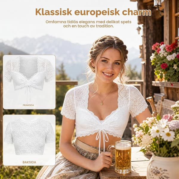 Dirndlblus dam Dirndlblus kortärmad traditionell blus Vit XXL Kort