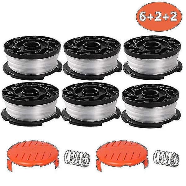 Sett med 6 trådspoler kompatible med 2 deksler kompatible med erstatning for Black Decker gresstrimmere.