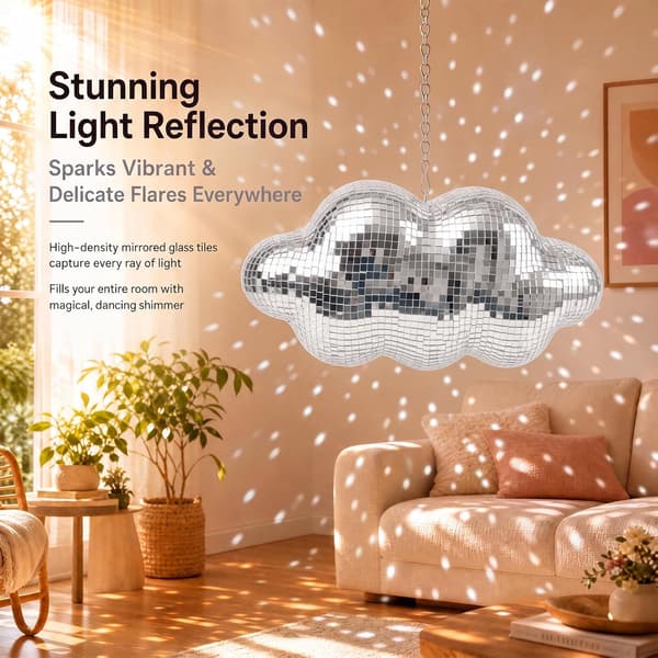 Halv discokula moln 31 cm retro spegelkula discokula dekoration silver