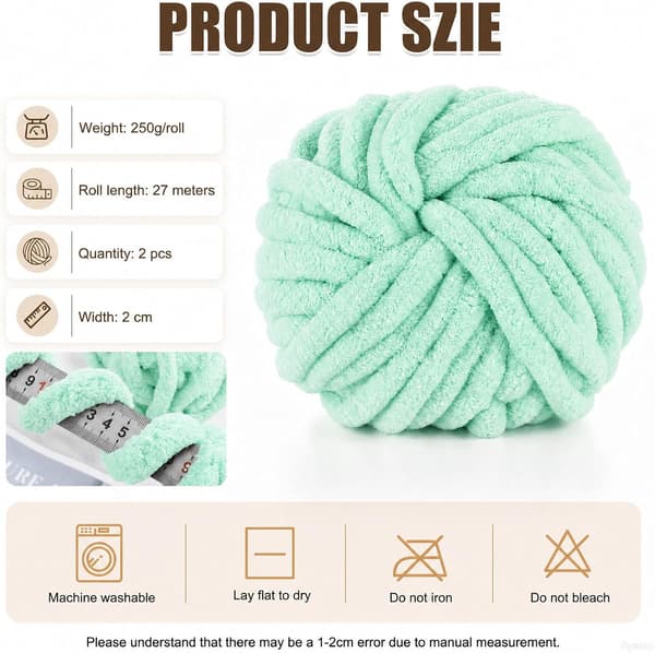 Chunky garn för handstickning, 2 stycken 500 g chunky garn, blåbär Vattengrön 2 stycken