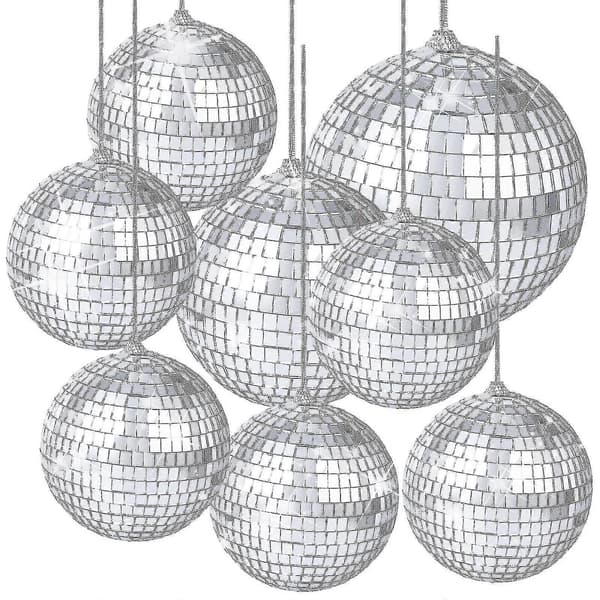8 stk. speildiscokuler sølv hengende diskolampe speilball