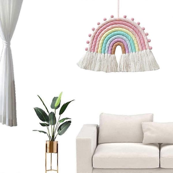 Stor regnbueveggdekorasjon, makrame regnbueveggdekorasjon barnerom boho-dekor
