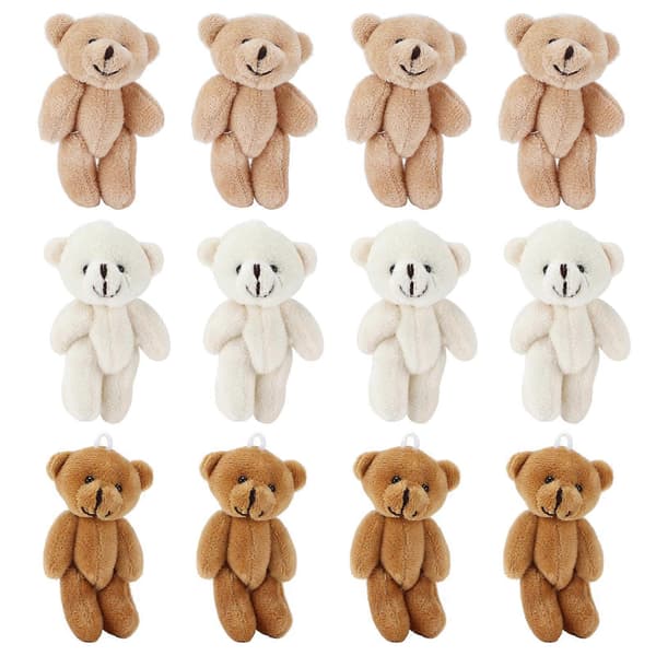 12 stk. Mini Udstoppede Bjørne Komfortable Bløde Søde Mini Teddy Plyslegetøj til Bryllupsfødselsdagsdekorationer