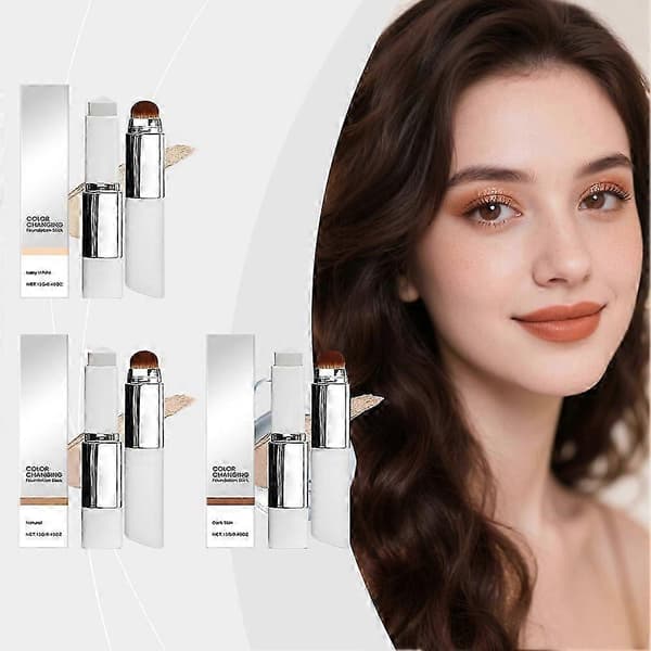 2-in-1 Color Changing Foundation Stick, Medium to Full Coverage Dewy Finish Base Makeup, Great Gift Idea_Lucky_B (Dark Skin Tone)