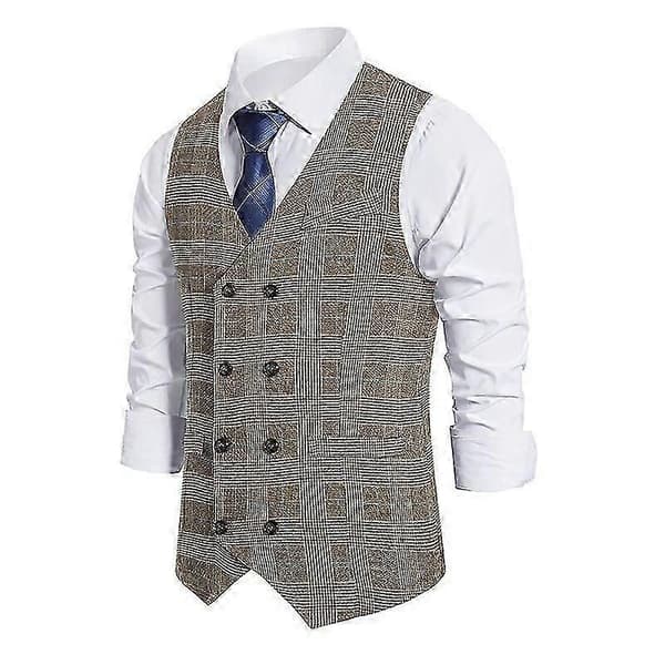 Vest for menn i britisk stil, premium rutete, smal passform Khaki L