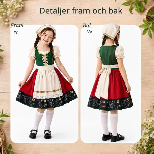 Dirndl för barn, barn, Dirndl för flickor med huvudduk, Dirndl-set för barn Grön 150
