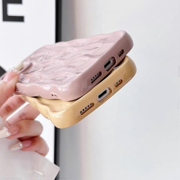 Water Wave Pattern Curly Wave Frame Soft Compatible with iPhone Case (Pink, iPhone 14 Pro Max)
