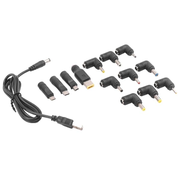 USB til DC strømkabel Universal USB til DC Jack ladekabel strømledning med 13 utskiftbare pluggkontakter adapter Black