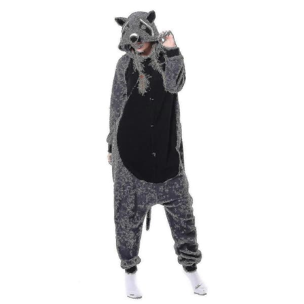 Vaskebjørn heldragt pyjamas kostume til voksne Light Grey S
