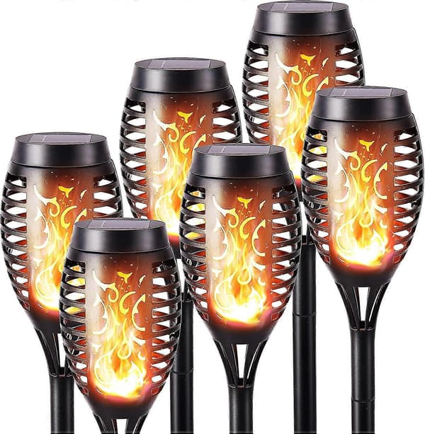 Solar Lights with Flame Effect - 6-pack Waterproof Solar Lights, Flickering Flame Effect for Decoration, Garden, Patio, Path, Lawn