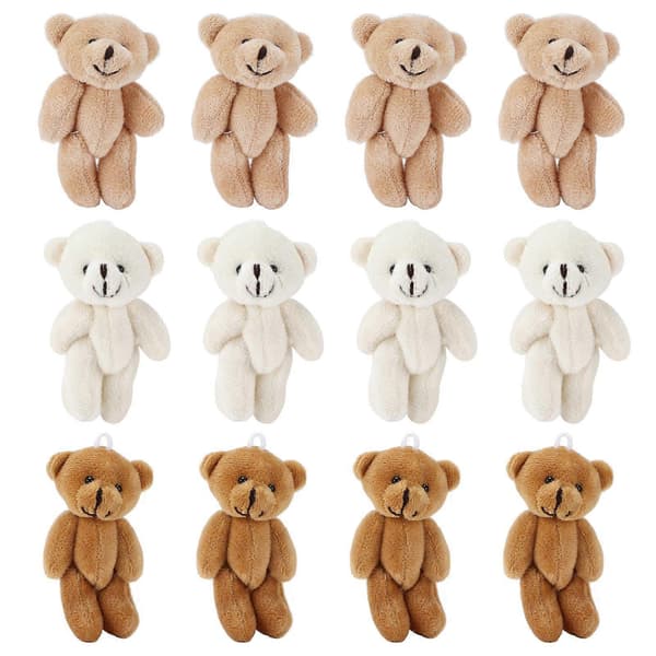 12 stk. Mini Udstoppede Bjørne Komfortable Bløde Søde Mini Teddy Plyslegetøj til Bryllupsfødselsdagsdekorationer