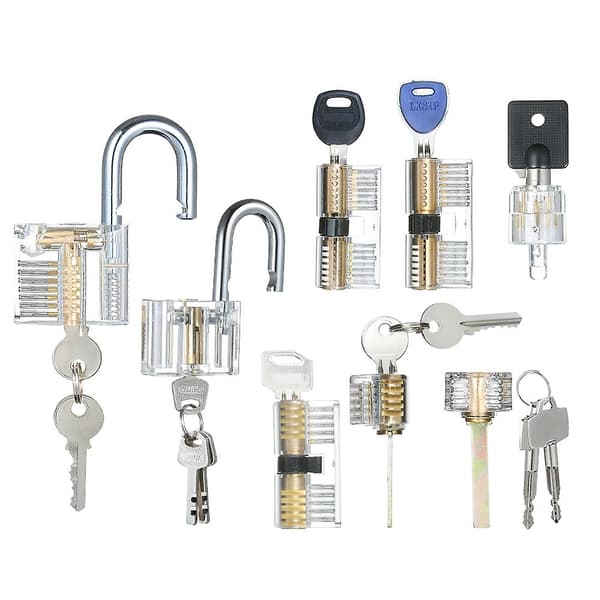 8 Pieces Visible Practice Lock Set Transparent Padlock Tubular Lock Picking Training Locksmith Tool Lo