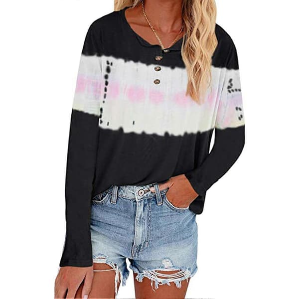 Dameklær for uformelle tie-dye topper trykte bluser Black 2XL