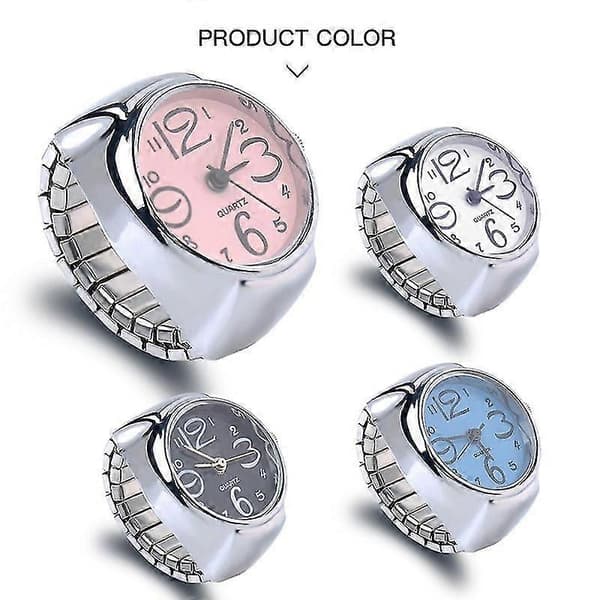 Dame Ringur Teleskopisk og Elastisk Urrem Mini Quartz Fingerring Ur Mode Pink