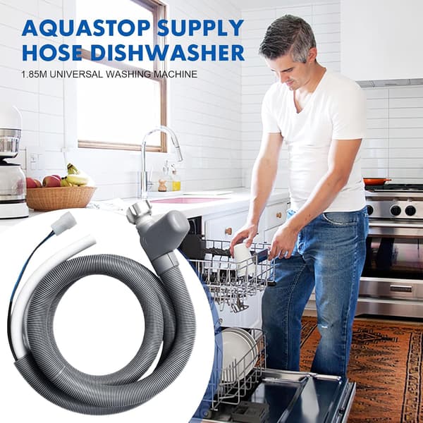 Aquastop inloppsslang 1,85 meter, universell diskmaskinsslang GRÅ