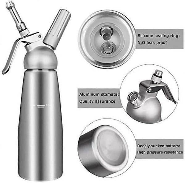 Nirvana 500ml Flødesifon Rustfrit Stål Flødeskumsmaskine Flødesifon Flødeskum med aluminiumskrop + 3 stk. dyser i rustfrit stål