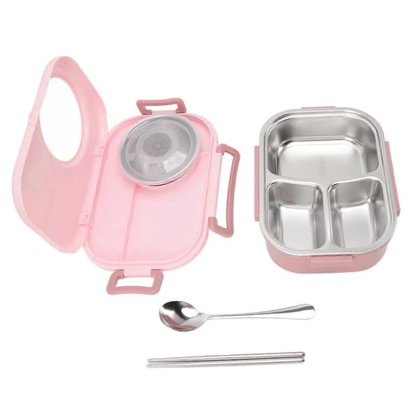 Bento Madkasse Rustfrit Stål Rum Termisk Bento Boks Dobbeltlag Bento Beholder til Studerende, Rosa