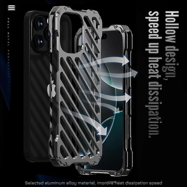 R-JUST RJ-50 for iPhone 16 Plus Pansret deksel i aluminiumslegering, hul støtsikker bakside