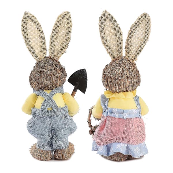 Standing Rabbit Figurine 2pcs Party Supplies, Home Decor Easter Handmade Grass Rabbit