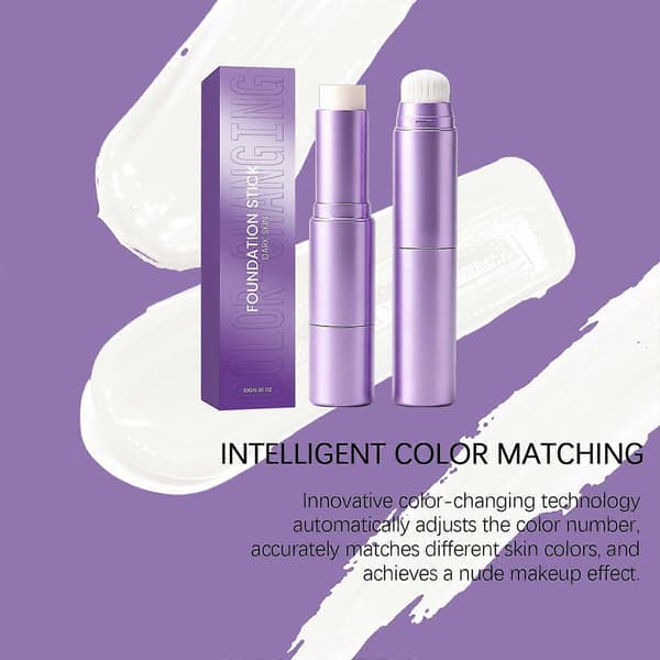 2-in-one color-changing foundation stick, buildable coverage skin tone adjusting foundation with built-in blending brush white