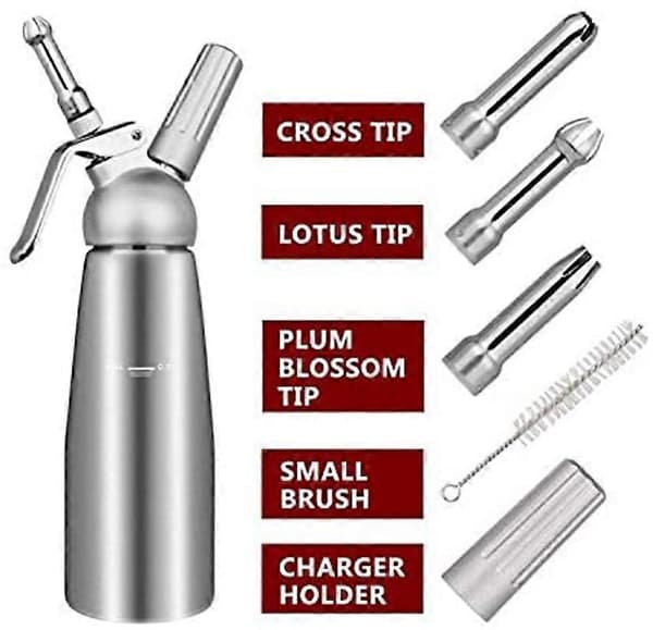 Nirvana 500ml Flødesifon Rustfrit Stål Flødeskumsmaskine Flødesifon Flødeskum med aluminiumskrop + 3 stk. dyser i rustfrit stål