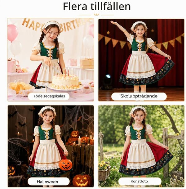 Dirndl til børn, børne-Dirndl til piger med hovedtørklæde, Dirndl-sæt til børn Grön 150
