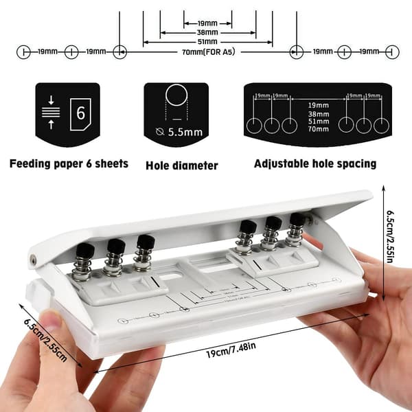 Adjustable Small Hole Puncher 6 Hole Punchers, Capacity 6 Sheets/70g
