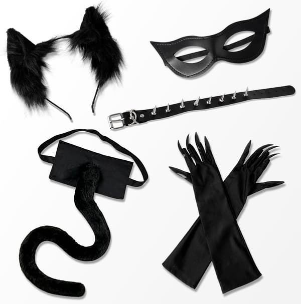 Catwoman kostume, damer, kat, sort, voksne, 5 dele