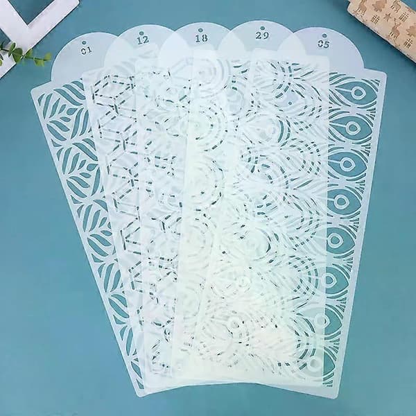 Fondantkage Mesh Stempler Skabeloner Prægning til Dekorationsværktøjer Plast Sprayform Bryllupskager Chokolade Tegning Maling