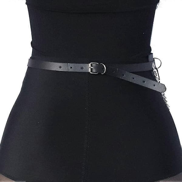 Sort Kropssele Kvinde Punk Læder Taljekæder Strand Bikini Kropskæde