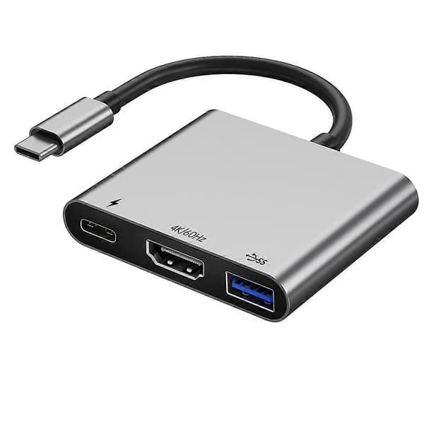 3-i-1 USB C til HDMI-kompatibel adapter med 4K video, USB 3.0 100W PD-lading for MacBook, iPhone, Samsung Galaxy Grey