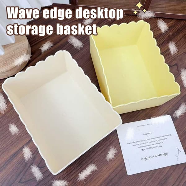 Stackable Plastic Storage Basket for Desk, Large Capacity, Cosmetics, Sundries, Kitchen Waste Basket, Lidless Organizer Container, Off-White.