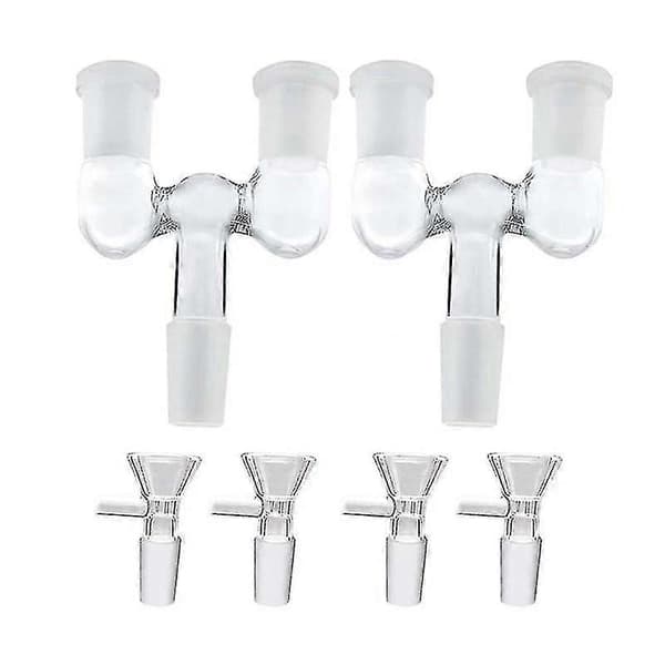 Glasrørsadapter, 2 stk. 14 mm han til dobbelt 14 mm hunadapter