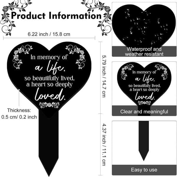 Heart Shaped Memorial Grave Markers for Black
