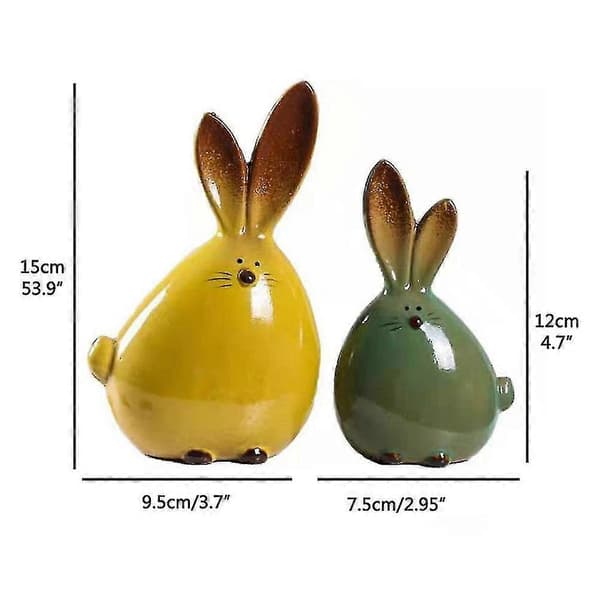 Ceramic Easter Bunny Figurines - Long-Eared Rabbit Ornament for Home and Office Decoration