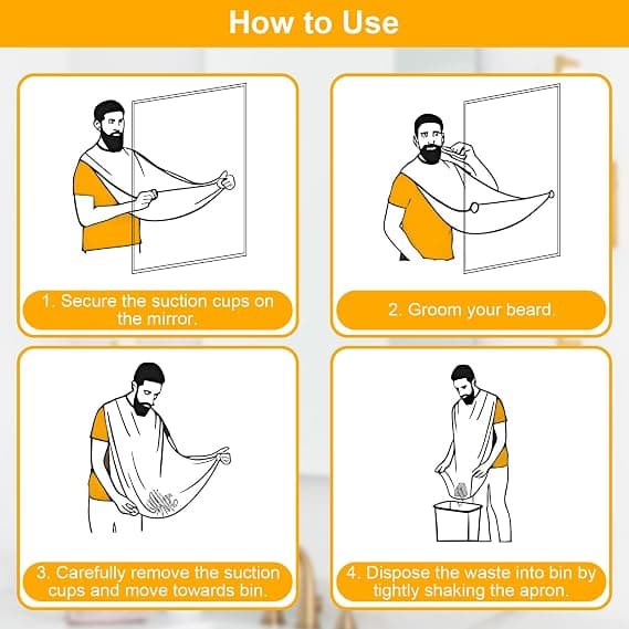 Beard Shaving Bib, Beard Shaping Apron with Suction Cups, Nylon, Perfect for Beard Trimming, Ideal Gift for Men, Dad, Husband, Black