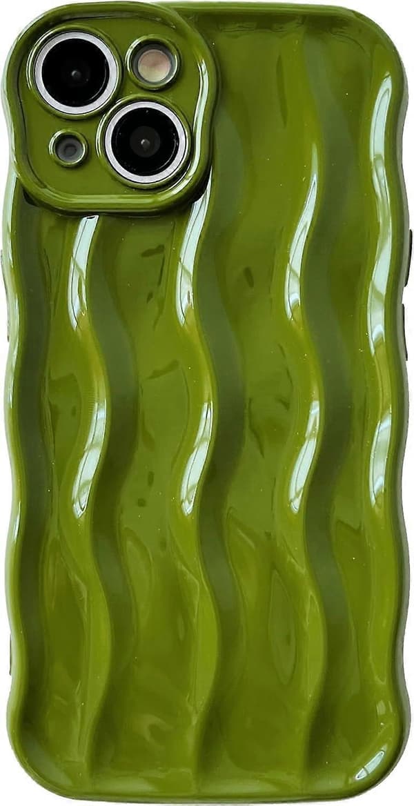 Water Ripple Pattern Curly Wave Frame Soft Compatible with iPhone Case (Green, iPhone 15)