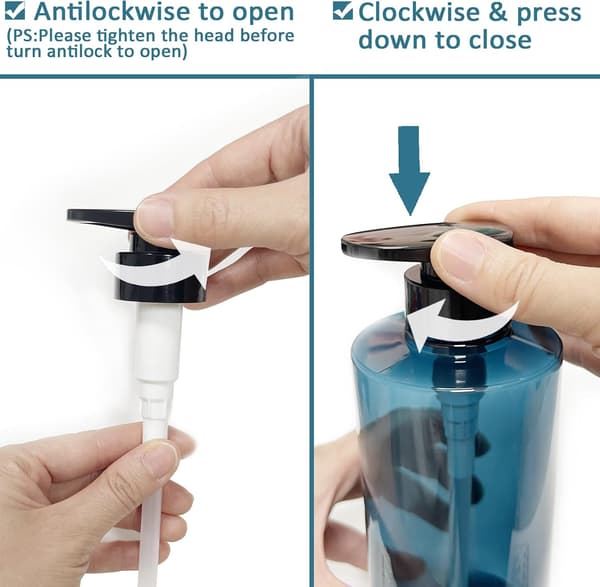 2 x 300 ml/10 oz Empty Pump Bottles - Refillable Plastic Bottles for Shampoo, Hand Sanitizer/Dish Soap