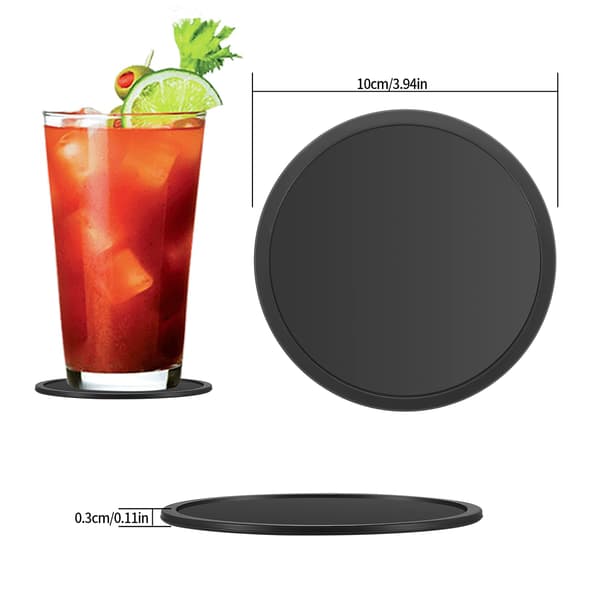 8-pak glasbrikker, glas, silikonebrikker, drikkebrikker, runde glasbrikker, sorte til drinks, barer, kopper, glas, dækkeservietter