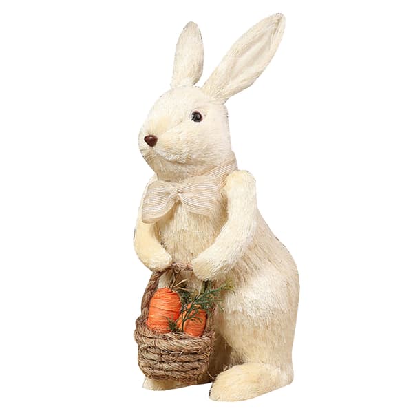 Easter Straw Bowknot Bunny with Carrot Basket Artificial Standing Rabbit for Dol