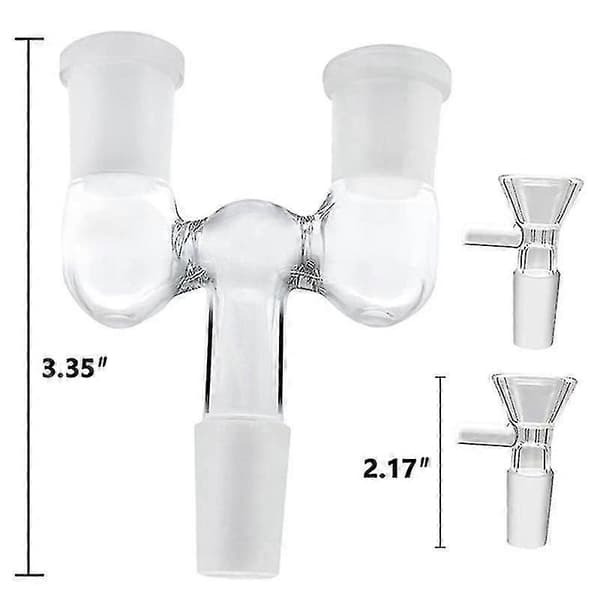 Glasrørsadapter, 2 stk. 14 mm han til dobbelt 14 mm hunadapter