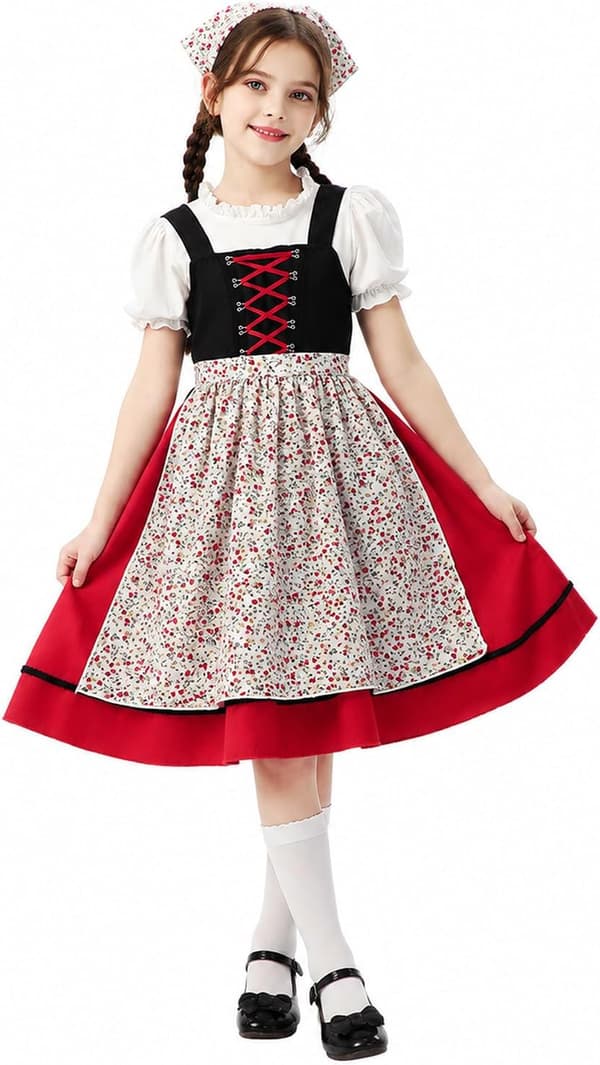 Dirndl til børn, børne-Dirndl til piger med hovedtørklæde, Dirndl-sæt til børn svart 130