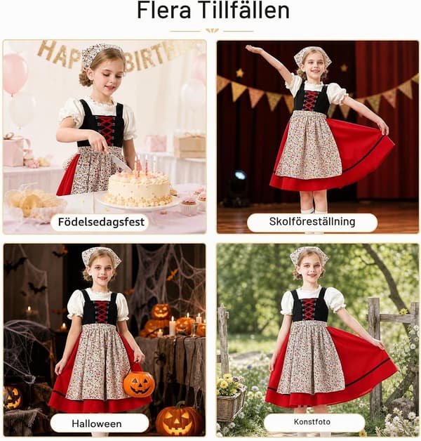 Dirndl til børn, børne-Dirndl til piger med hovedtørklæde, Dirndl-sæt til børn svart 140