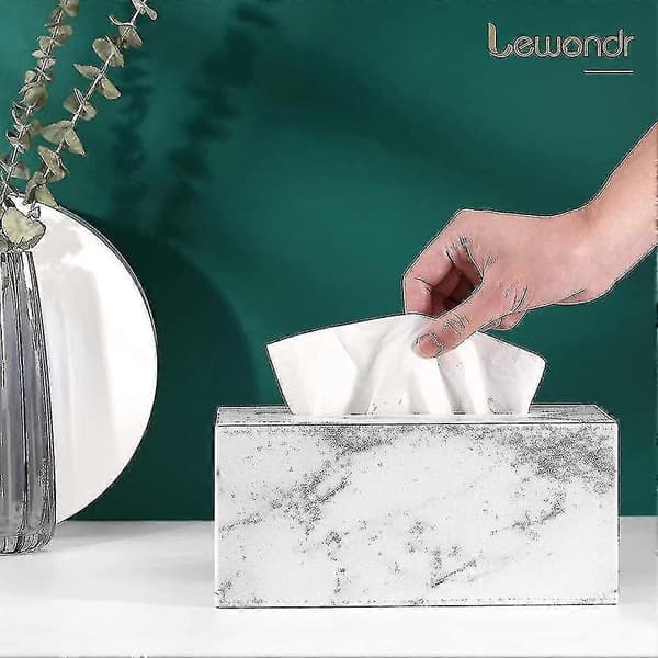 Näsdukslåda, rektangulär näsduksdispenser i PU-läder, näsdukslåda med marmor