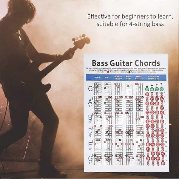 41*57cm Basgitarr Ackordstabell för Nybörjare, Konstpapper 4-strängad Greppguide för Musikklassrum och Övning
