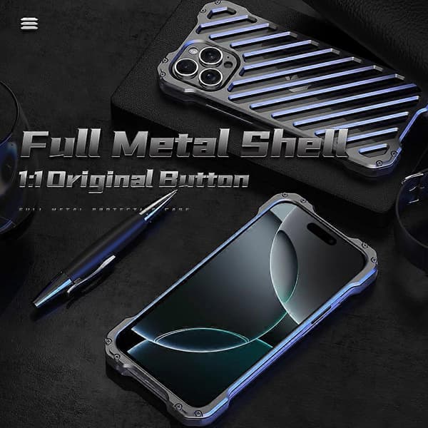 R-JUST RJ-50 for iPhone 16 Plus Pansret deksel i aluminiumslegering, hul støtsikker bakside