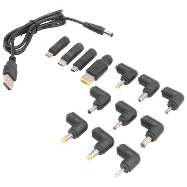 USB til DC strømkabel Universal USB til DC Jack ladekabel strømledning med 13 utskiftbare pluggkontakter adapter Black