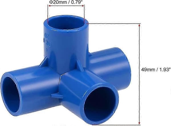 2-pak 20 mm PVC-albueforbindelse med 4 veje, blå