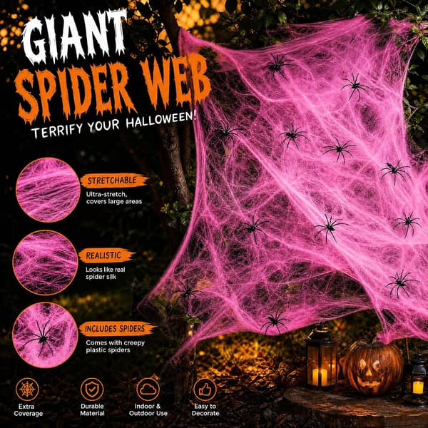 400 g Spindelvæv Halloween-pynt med 60 edderkopper, Halloween-pynt til udendørs brug